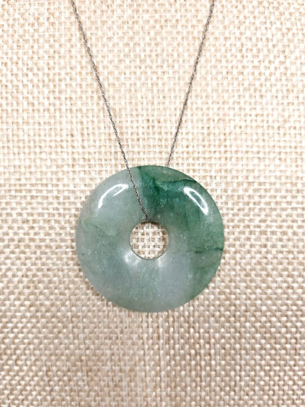 Green Jade Stone Donut Pendant | 925 Marked Chain | 18" Necklace